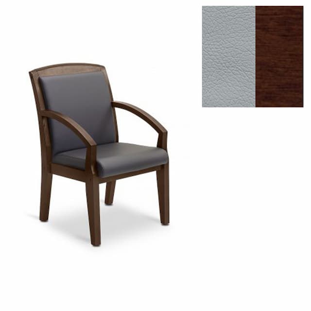 Кресло Юнитекс Граф для посетителя экокожа премиум светло-серая CN1132/дерево-орех гамильтон